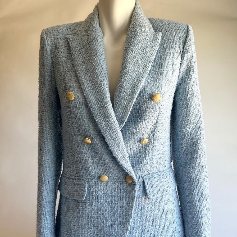 New Jason Wu Polyester Tweeted Light Blue Double-Breasted Classic Blazer size XS